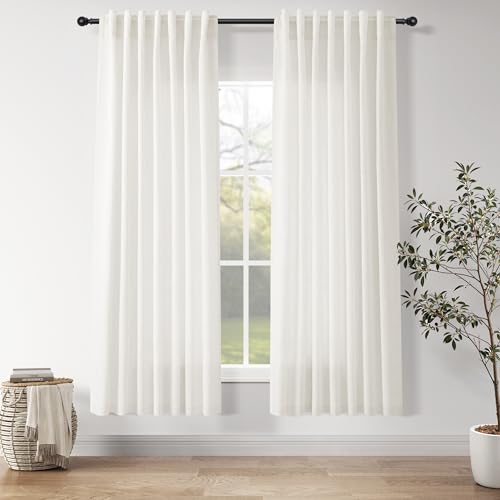 Image of Linen Curtains 72 Inch for Living Room Back Tab Neutral Linen