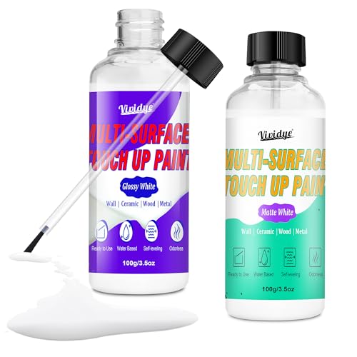 Pintura de Retoque Blanca, Rotulador de Retoque Brillante y Mate, Pintura de Reparación Multisuperficie para Arañazos en Paredes, Puertas, Armarios, Muebles, Madera y Cerámica, Secado Rápido, 200g