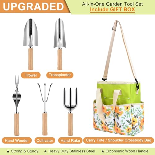 Gardening Tools Set, Gardening Gifts for Men Fathers Day, Heavy Duty Garden Hand Tools with Crossbody Garden Tote Bag, Rust-Proof Garden Tools for Yard Work Planting - Image 3
