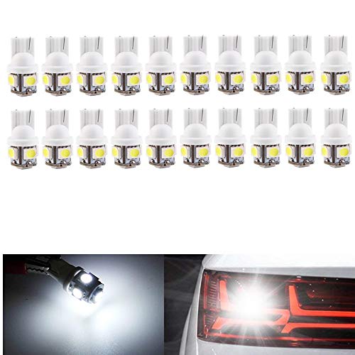 Yolu 20Pcs Super White T10 Wedge 5-SMD 5050 LED Light bulbs W5W 2825 158 192 168 194 for Car Boot Trunk Map Light Number Plate License Light