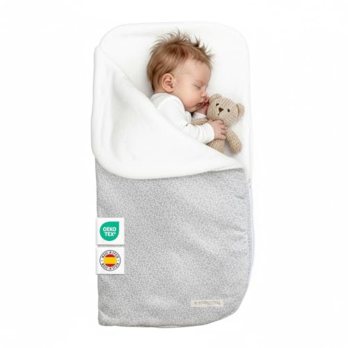 MIMUSELINA Saco Capazo Bebe Invierno Universal | para Carrito, Cuna y Silla de Paseo | Manta Bebe Invierno en Algodon Suave y Acogedor | 2 en 1: Saco 92x46 cm o Manta 92x92 cm | Hecho en España