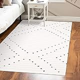 LIVEBOX White Rug for Bedroom,4' x 6' Washable Area Rug Cotton Carpet for Living Room,Boho Throws Ru