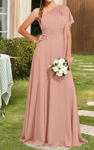 Robe de bal une épaule avec fente | Tenue de soirée maxi pour demoiselle d'honneur ZMKI705