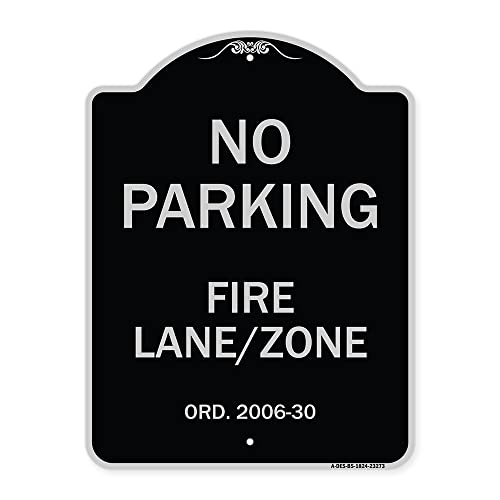 SignMission Designer Series Sign - Princeton New Jersey No Parking Fire Lane Zone | Black & Silver 18" x 24" Heavy-Gauge Aluminum Architectural Sign | Made in The USA
