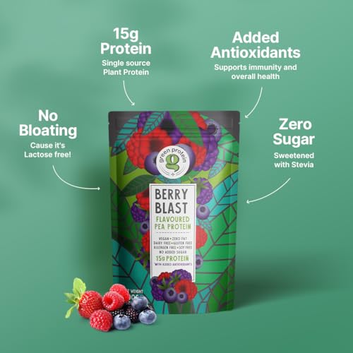 Image of GREEN PROTEIN Plant Protein Isolate Powder, Plant Protein, No Added Sugar, 100% Soy Free, Dairy Free, Gluten Free, Allergen Free, Berry Blast Flavor, 15g Protein Per Serving, Pouch (1kg)