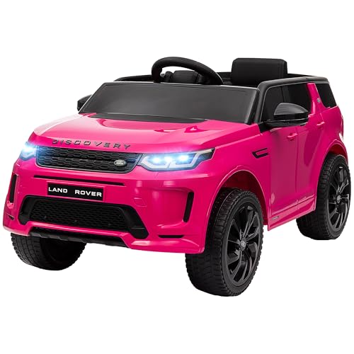 AIYAPLAY Coche Eléctrico para Niños de +3 Años con Licencia Land Rover Discovery Sport Carro Eléctrico Infantil con Batería 12V Mando a Distancia Arranque Lento Faros Bocina y Música Rosa