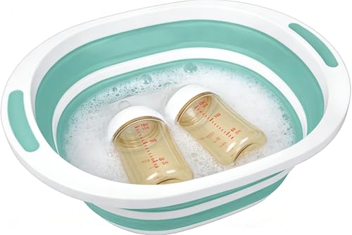 Image of Collapsible Wash Basin for Baby Bottles, Cutting Board for Kitchen, BBQ Prep Tub for RV Home Foldable Dish Pan for Kitchen Sink, Ice Beverage Tubs Cleaning Supplies for Outdoor Camping Veggies Washing