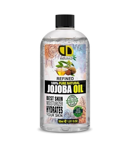 100% Pure Refined Jojoba Oil Organic Cold Pressed Virgin Hexane Free for Face, Hair, Body, Skin Care, Cuticles, Massage Carrier Oil (use frangrance Oil) (30ml Cap)