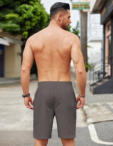 Image of COOFANDY Mens Casual Linen Shorts Elastic Waist Drawstring Loose Fit Summer Beach Vacation Shorts with Pockets