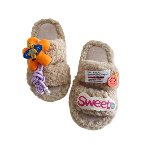 ZQW Women's Floral Fuzzy Slippers Y2K Double Strap Open Toe Plush Flat Slides Non-Slip Cozy Indoor Outdoor Shoes Multicolor