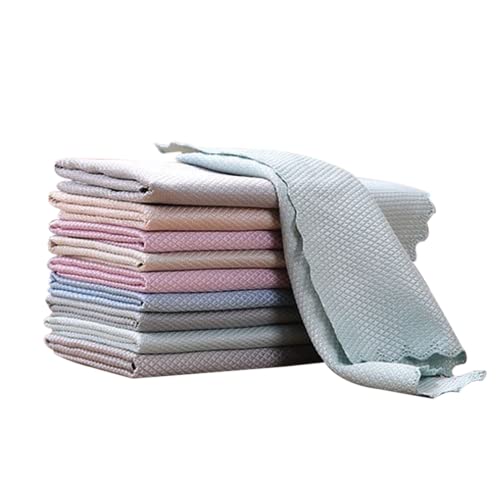 10pcs Mikrofasertücher, Fensterputztücher Putzlappen Wasserabsorbierend Fusselfrei Fish Scale Reinigungstücher für Zuhause und Küche Cover