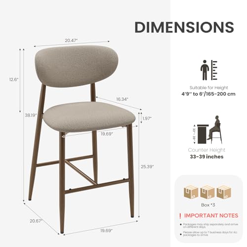 Image of MALOL Bar Stools Set of 6, Counter Height bar stools, Kitchen Bar Stools with Backs, Modern Upholstered, Modern Bar Stools with Metal Legs for Kitchen Island, Counter, Camel