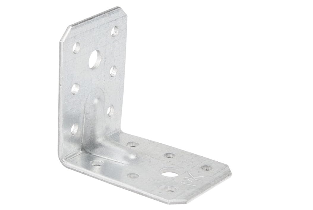 BKTechnik 100x Schwerlast Winkelverbinder 50x50x35x2 mm verzinkt mit Sicke – Lochwinkel Balkenwinkel Holzverbinder aus Stahl für Holzbau, Möbel, Regal, Dachkonstruktion, Montagewinkel Set Silber
