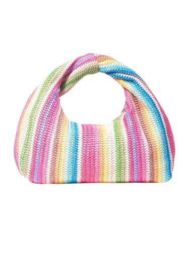Image of Verdusa Women's Ruched Hobo Mini Handbag Clutch Purse Dumpling Pouch Bag Straw Pink Multi One-Size