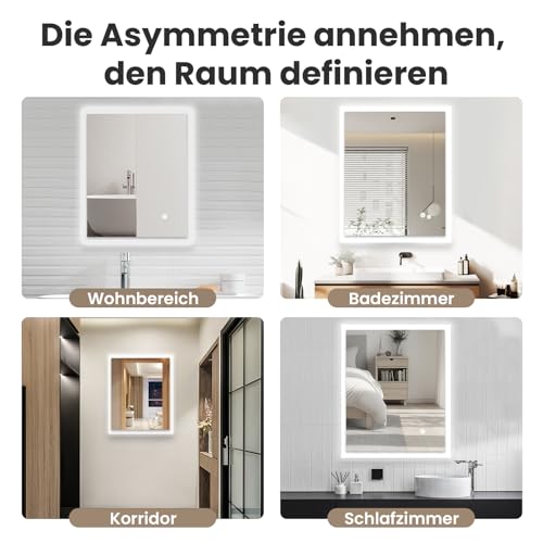 AllRight Badspiegel mit Beleuchtung 60x40cm | 3500K-6500K Dimmbarer LED Spiegel mit 3 Lichtfarben | IP54 Wassergeschützt… – Ansicht 6