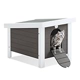 AACULPET Outdoor Cat House Weatherproof, Elevated Rabbit Hutch, Lockable Small Animal House, Openable Roof Cat House for Outside Cats, Bunnies, Ducks, Chicken, Guinea Pigs, Gray