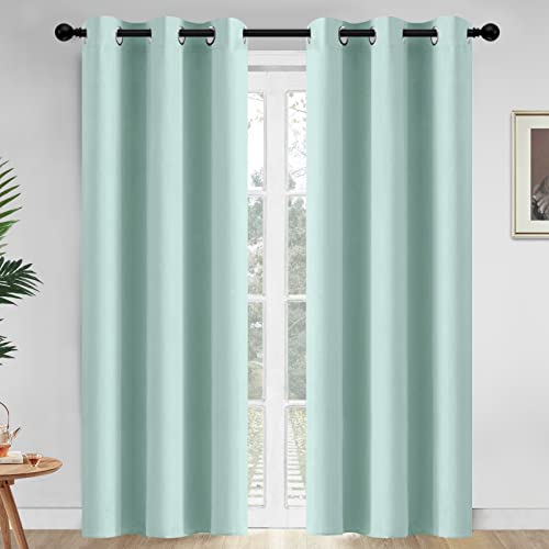 Yakamok Blackout Curtains Room Darkening Thermal Insulated Window Panels,Solid Grommet Top Drapes for Bedroom/Living Room(42Wx84L, Aqua, 2 Panels)