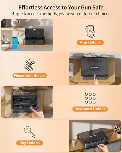 Billconch J11-01-BLACK Gun Safe For Handgun - Biometric Gun Safe 4 Ways Quick Access With Fingerprint/Full-Digital Keypad/Key/App Lock Handgun Pistol Safe thumb #5