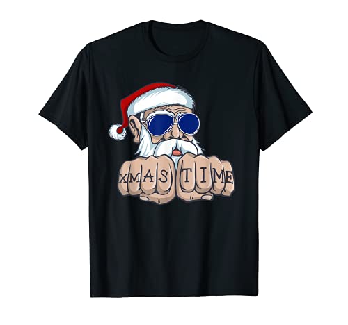 Badass Santa Merry XMas Time Fist Tattoo Christmas Graphic Camiseta