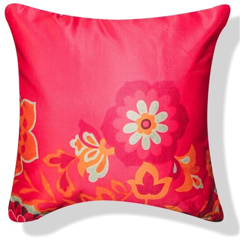 Image of Decorative Satin Sofa Cushion Covers Set of 5, 16 x 16 Inches, Multicolor Floral Printed Pillow Covers for Living Room, Bedroom, Couch & Sofa, Soft Glossy Fabric, Zipper Closure
