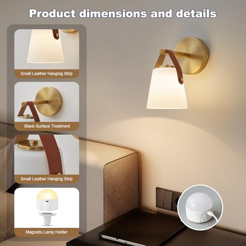 Image of Battery Operated Frosted Glass Wall Sconces Set of Two, Rechargeable Wall Lamp 3 Color Temp & 12 RGB Colors Wireless Battery Powered for Bedroom Living Room with Remote