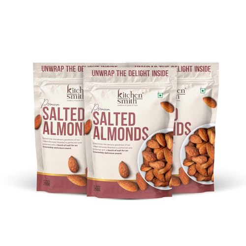 Image of KitchenSmith Jumbo Salted Almond - Pack of 3 (250gm Each) | Badam Giri, Naturally Sourced Crunchy Badaam & High In Antioxidant | Naturally Sweet And Tasty