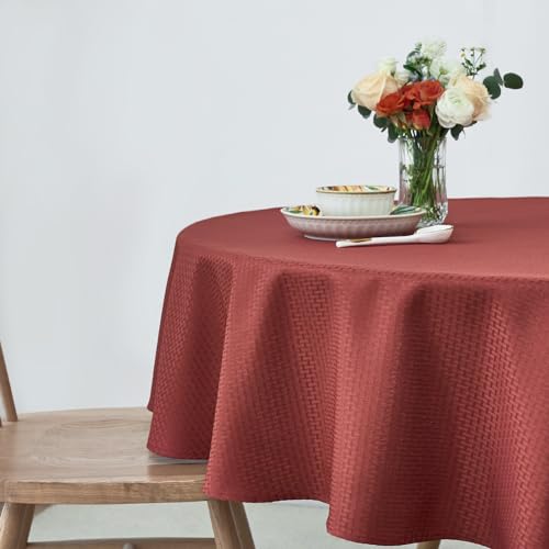 Image of maxmill Round Tablecloth Weaved Pattern Spill-Proof Wrinkle Free Soft Table Cloth for Circular Table Cover, for Dining Room Fall Harvest Thanksgiving Parties Holiday Dinner, 90 Inch, Rustic Brick