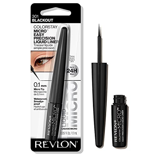 REVLON ColorStay Micro Easy Precision Liquid Eyeliner, Waterproof, Smudgeproof, Longwearing, Stocking Stuffer for Her, 301 Blackout, 0.057 fl oz
