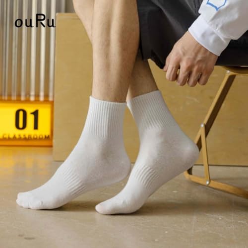 Men Cushion Crew Socks, 5 Pairs Cotton Casual Socks Mid Calf Sock Tube Stretch Ribbed Cuff Sock for Sport Work PWZ174