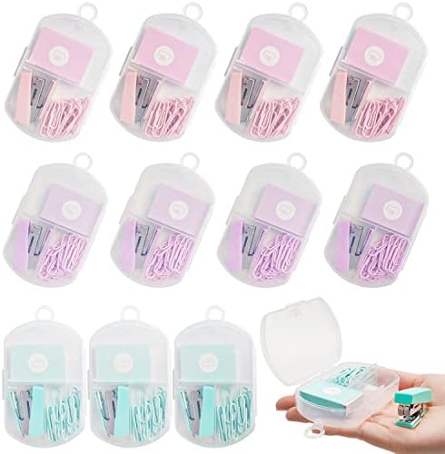 12 Boxes Mini Stapler Paper Clips Kit, Portable Mini Stapler with 2400 Mini Staples for Office and School