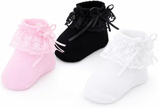 A FOR APPLE Baby Lace Socks, New Born Baby Girl Socks, Pink White Black, 3 Pack Price In India