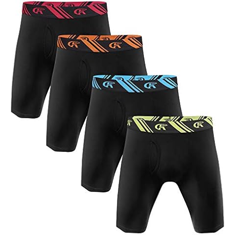 YuKaiChen Men's Soft Bamboo Fiber Underwear Long Boxer Briefs Function Fly, 4-pack-05, Large Cover