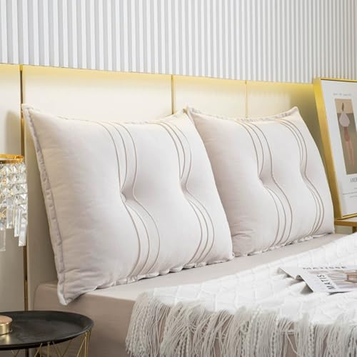 2 cojines grandes blancos para respaldo de sofá, cabecero, almohadas cómodas de apoyo lumbar y almohadas de lectura, cojines de cintura para máxima relajación (90 x 60 x 15 cm)