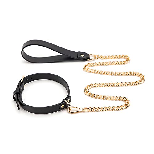 NEEMOSI SM Halsband mit Leine Ketten Set Geschirr PU-Leder Einstellbar Halsfessel 2 Stück Erwachsene Sklaven Halsbänder Frauen Sex Spielzeug BDSM Leine Slave Cosplay Choker Fetisch Collar Schwarz