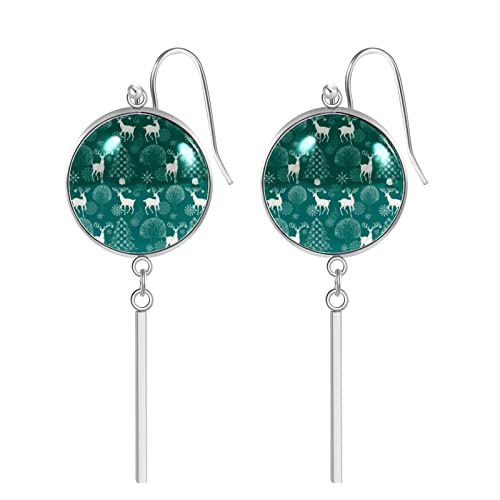 Sika Deer Stainless Steel Dangle Earrings For Women Girls Hanging Hoop Earring With Vertical Bar Round Glass ，Fashion Jewelry Gift #TOP1