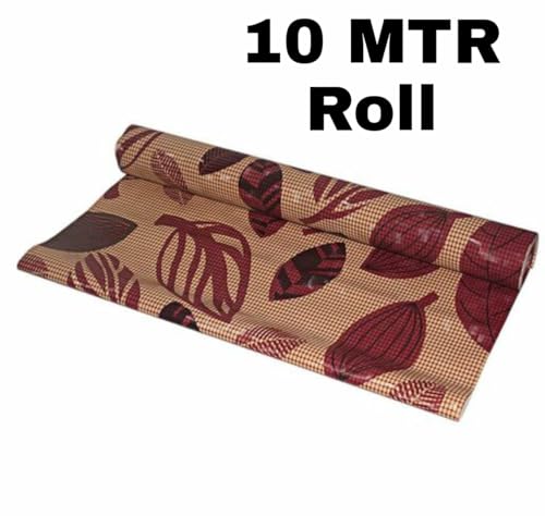 Image of 10Meter Rectangular Long Shelf Liner, Sheet Roll /Mat for Drawer, Shelf roll Kitchen mat /Kitchen Roll /Slab Roll /Drawer roll Antislip Mat Size - 45 x 1000 cm-AM (Brown Black Leaf)