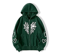 Kelabia Gothic Spider Web Graphic Hoodies Grunge Y2K