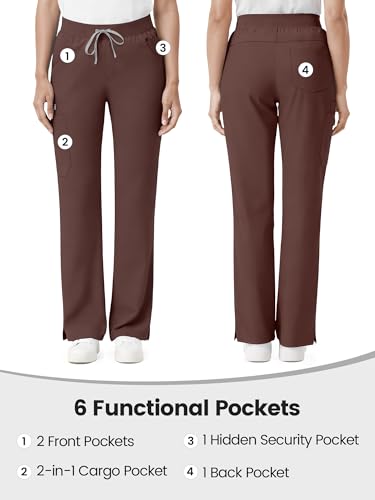 Image of Scrub Pants for Women - Straight Leg Medical Scrub Pants with 6 Pockets - Drawstring Soft Stretch Women Scrub Pant