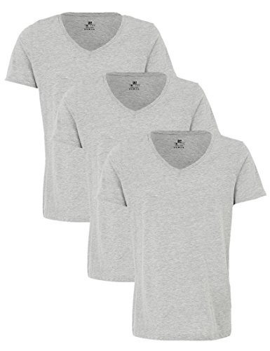 Lower East Herren Basic-T-Shirt mit tiefem V-Ausschnitt, Hellgrau Melange (3er Pack), 2XL