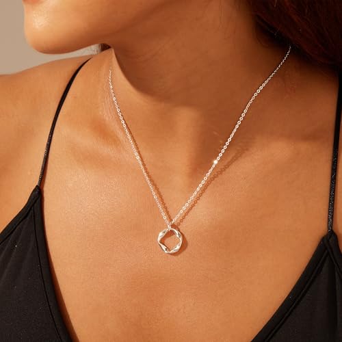 Poxtex Silver Layered Necklaces For Women,925 Sterling Silver Dainty Stackable Choker Necklaces For Women,Trendy Layering Circle Paperclip Chain Pendant Necklace Set Jewelry Gifts For Women thumb #4
