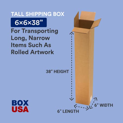 Image of BOX USA 6x6x38 Tall Corrugated Boxes, Tall, 6L x 6W x 38H, Pack of 25 | Shipping, Packaging, Moving, Storage Box for Home or Business, Strong Wholesale Bulk Boxes