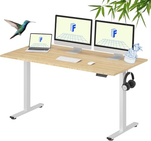 FLEXISPOT Adjustabl Electric Bamboo Standing Desk 150×75 CM BambooTop Home Office Table Stand up Desk (White Frame+Bamboo Top)