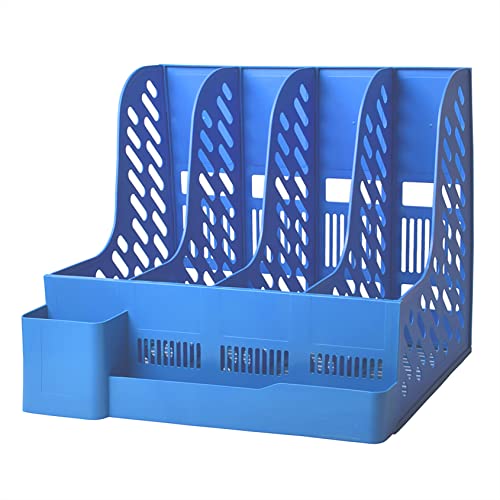 Marte Vanci Porte-revues en plastique robuste à 4 sections avec porte-stylo, intercalaires, porte-documents, bureau, école - Bleu Cover