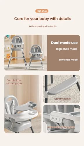 Image of Nine point nine High Chair with Three Modes, Highchair for Babies and Toddlers, Adjustable and Easy to Fold High Chairs, Highchairs with Non-Slip Pedal (8123 Grey)
