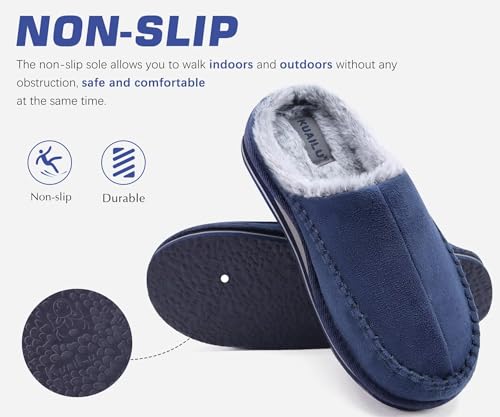 Image of KuaiLu Mens Slippers Orthopedic Arch Support Suede Fluff Plush Home Shoes | Comfortable Plantar Fasciitis Slip-on Bedroom Warm House Garden Footwear Fuzzy Clogs Slippers Indoor Outdoor Pantuflas