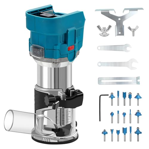 Akku Oberfräse kompatibel mit Makita 18V Akku, 700W Oberfräse Trimmer Einhandfräse, Bürstenloser Kantenfräser mit 6 Geschwindigkeit, 30.000 U/min Akku-Holzfräser für Holzbearbeitung (no Akku)