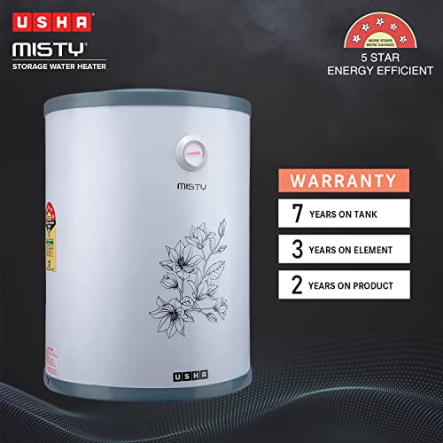 Usha Misty 6 Ltr 2000-Watt 5 Star Storage Water Heater (Grey Magnolia)