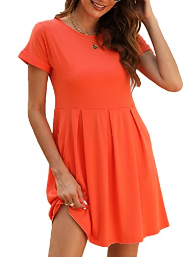 Naggoo Womens Summer Striped Short Sleeve T-Shirt Dresses Casual Swing Aline Dresses with Pocket