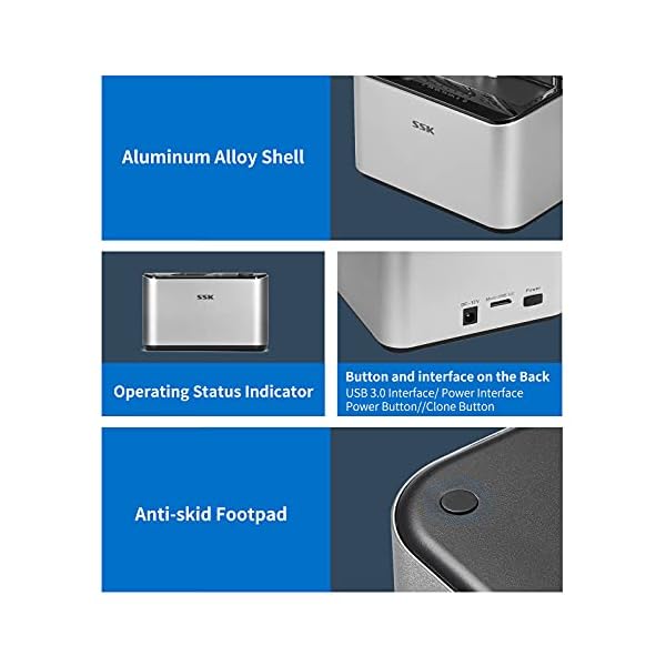 SSK Aluminium dockingstationen für festplatten USB 3.0 zu SATA Dual Bay Clone von festplatten für 2,5 & 3,5 Zoll HDD SSD SATA, Offline Clone Duplicator Funktion (16 TB unterstützt) – Bild 7