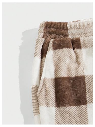 Verdusa Men's Flannel Buffalo Plaid Pajama Pants Fuzzy Pj Pants with Pockets4